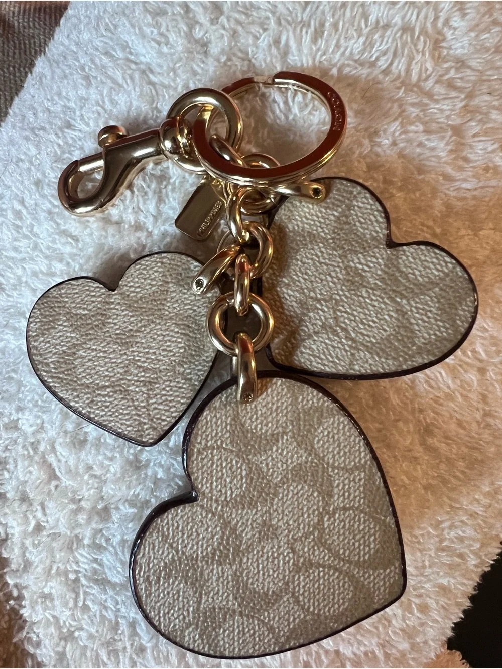 Coach Pink and Gold Triple Heart Key & Card Holder Charm